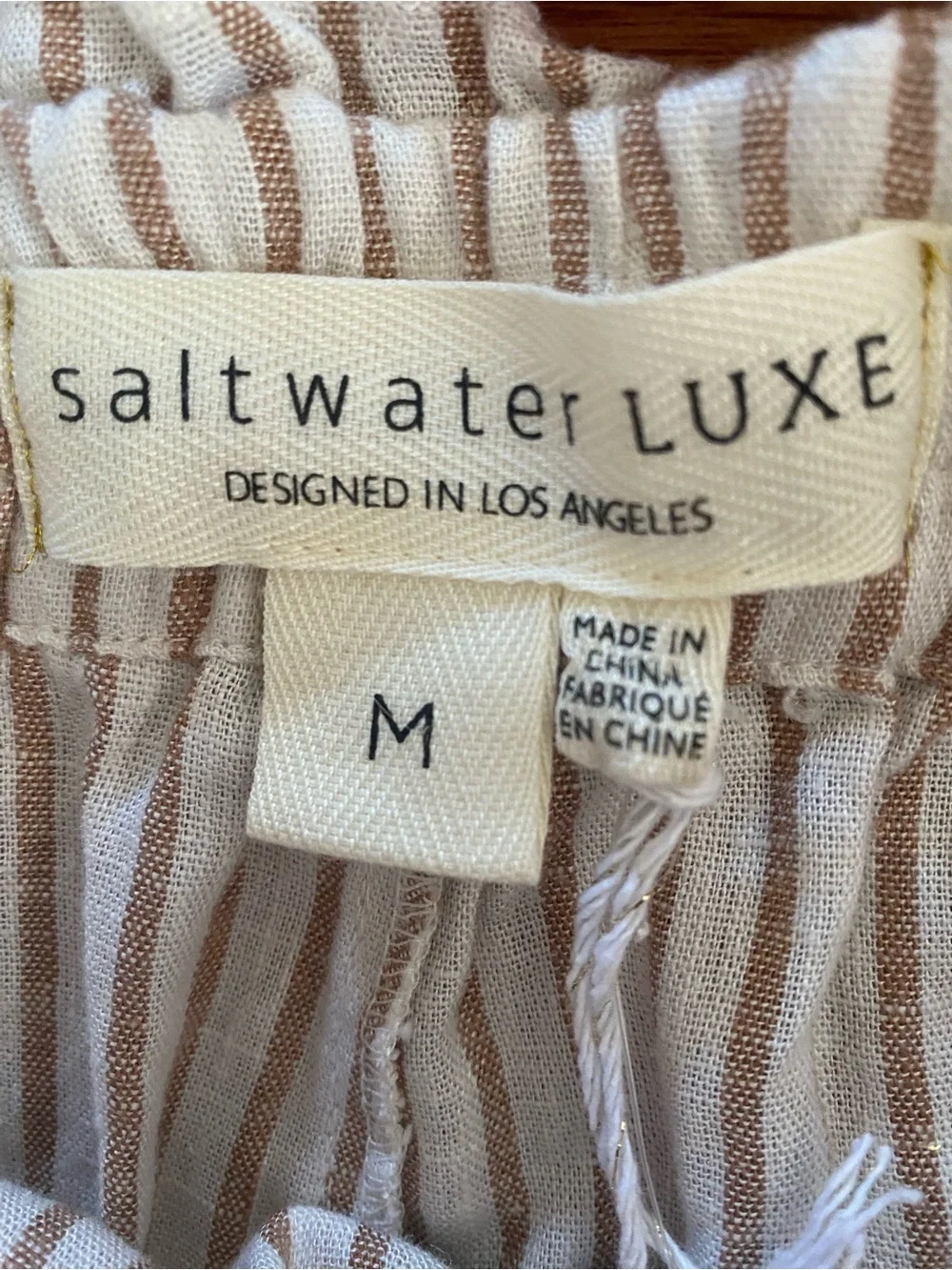 Saltwater Luxe NWT Almond Stripe Wide Leg Drawstring Pants Linen Blend M - Picture 11 of 16